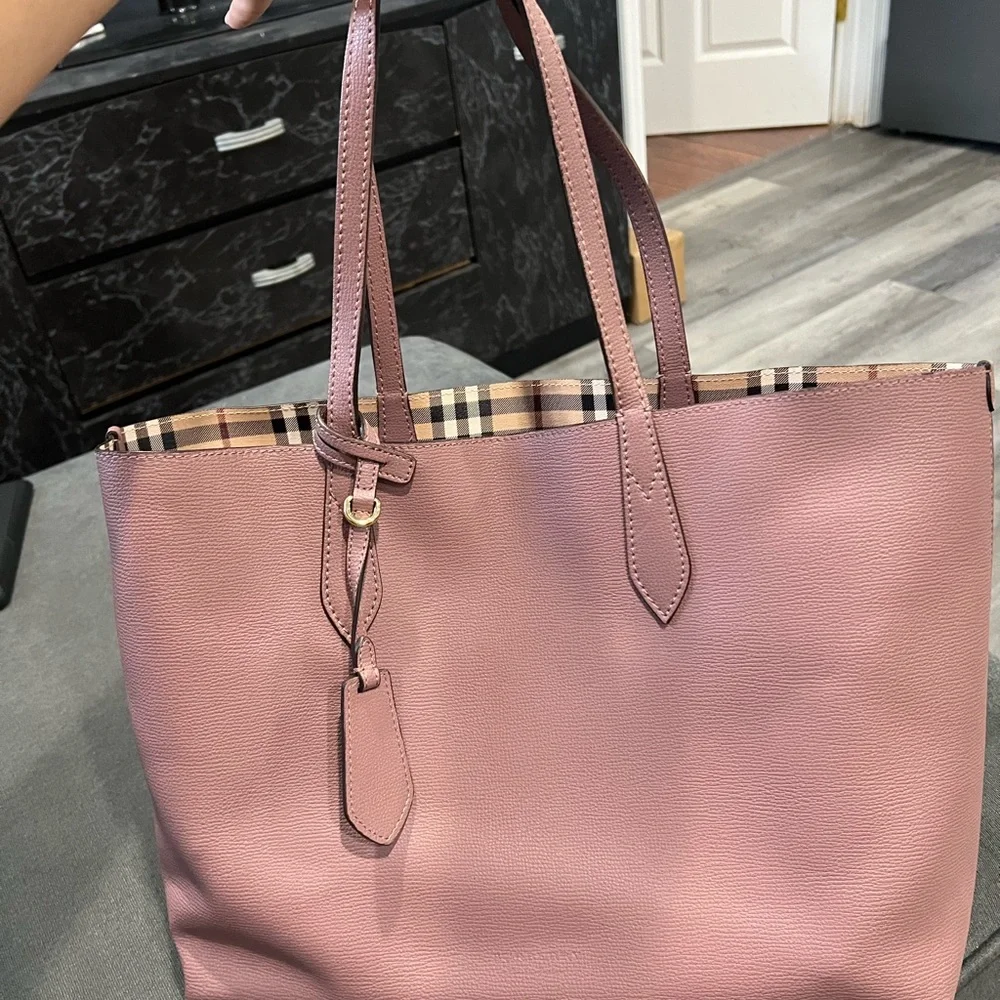 Burberry Beige and Pink Plaid Tote - Picture 5 of 8